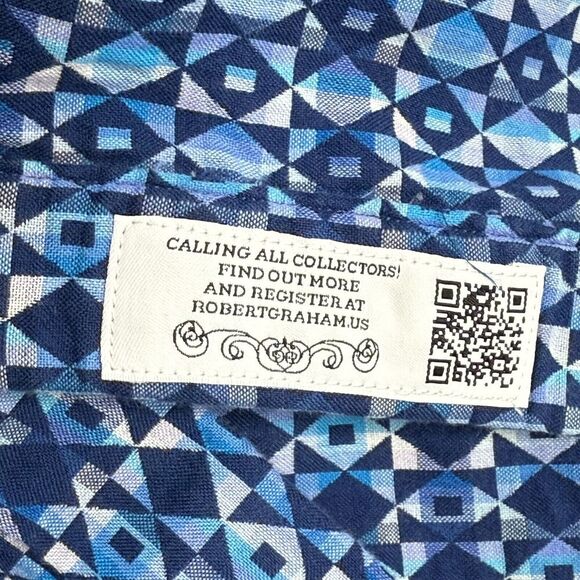 Robert Graham Men's Size L Large Octavian Button up Shirt Flip Cuffs Navy Blue - Picture 8 of 13